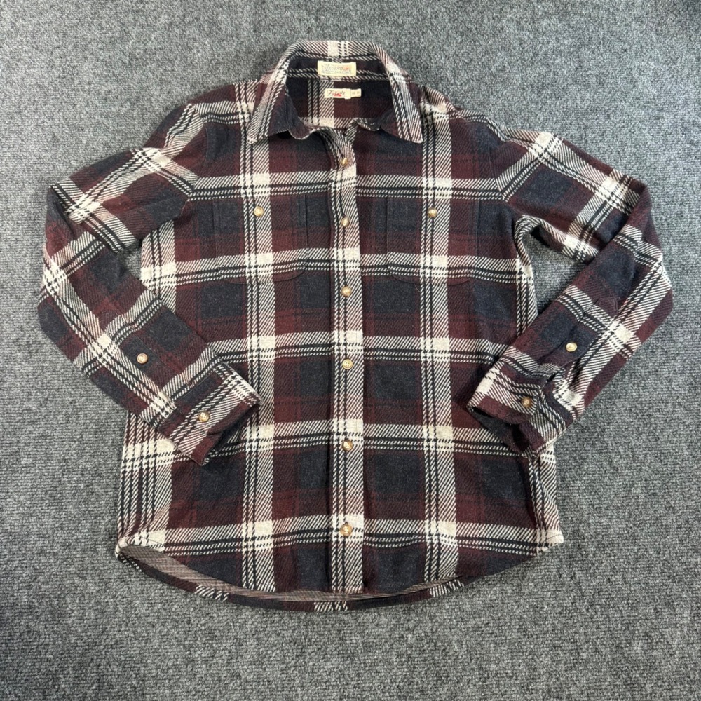 Faherty Legend Shirt Womens XS Burgundy Navy Plaid Stretch Knit Button Down